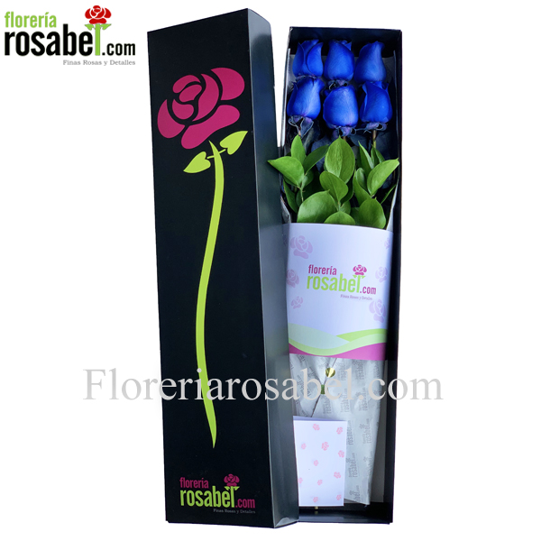 Caja Negra con 6 rosas azules