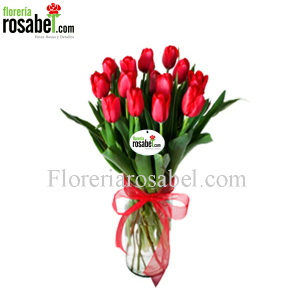 Florero de 10 tulipanes rojos